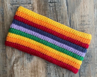 Rainbow style crocheted bright colourful kids neck warmer, scarf, snood