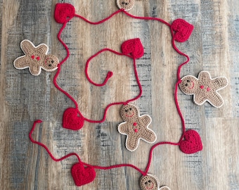 Crocheted handmade Gingerbread man/people mantelpiece Christmas bunting, garland decoration