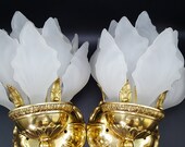 Art Nouveau Style Wall Sconces (2) in Gold and Frosted Glass