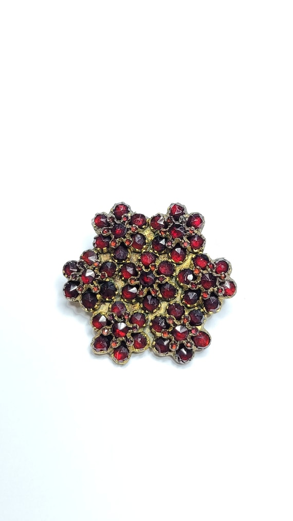 Antique Bohemian Rose Cut Garnet Snowflake Brooch