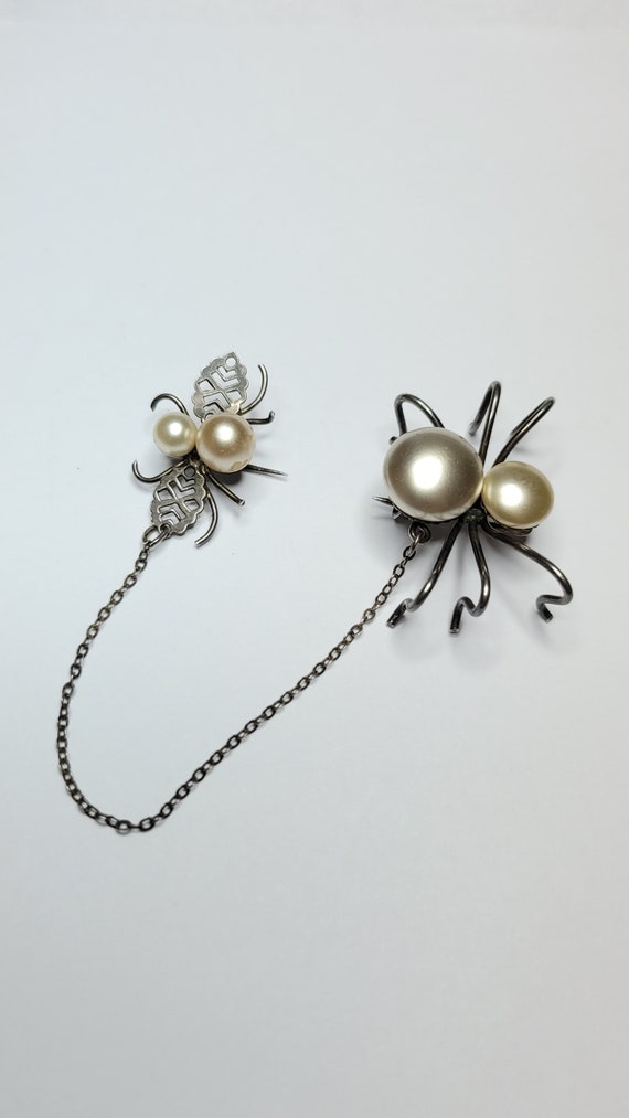 Antique Spider and Fly Faux Pearl Brooches