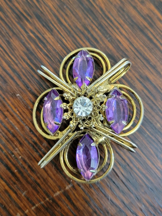 Fabulous Purple and Gold Brooch - image 3