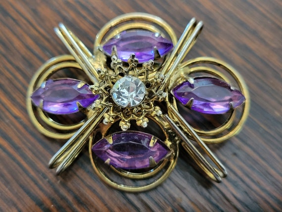 Fabulous Purple and Gold Brooch - image 1