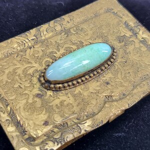 Vintage Brass and Jade Color Glass Card Case