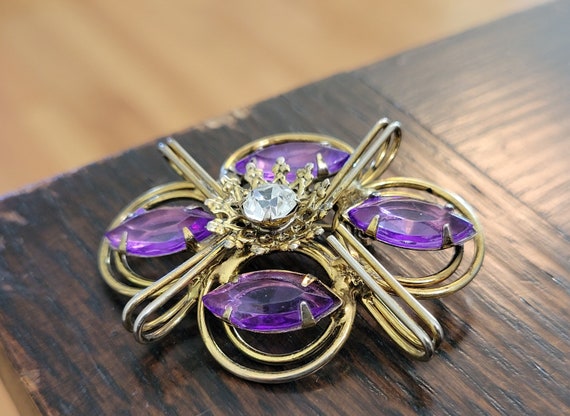 Fabulous Purple and Gold Brooch - image 7