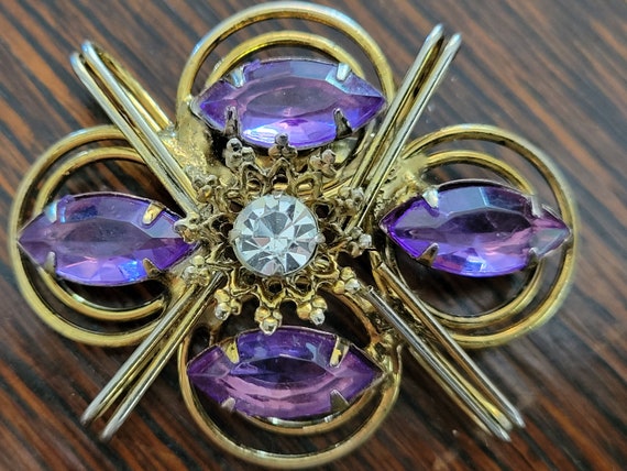 Fabulous Purple and Gold Brooch - image 5