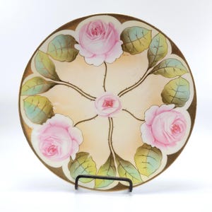 1932 Pink Roses Gilded Beyer & Bock Signed Hand Painted Prussian Plate