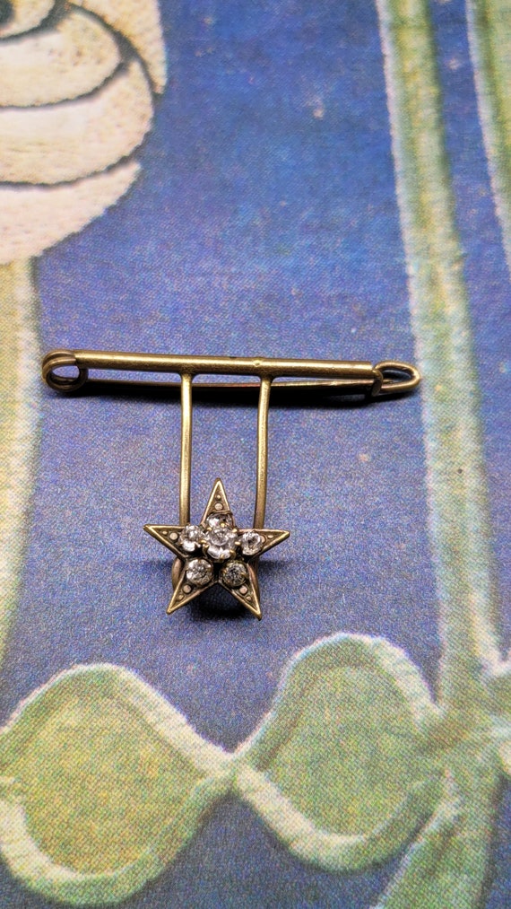Unique Antique Star Brooch with Rhinestones