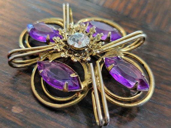 Fabulous Purple and Gold Brooch - image 6