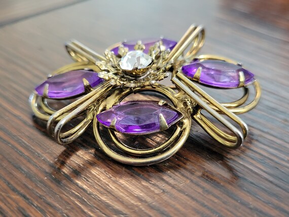 Fabulous Purple and Gold Brooch - image 2