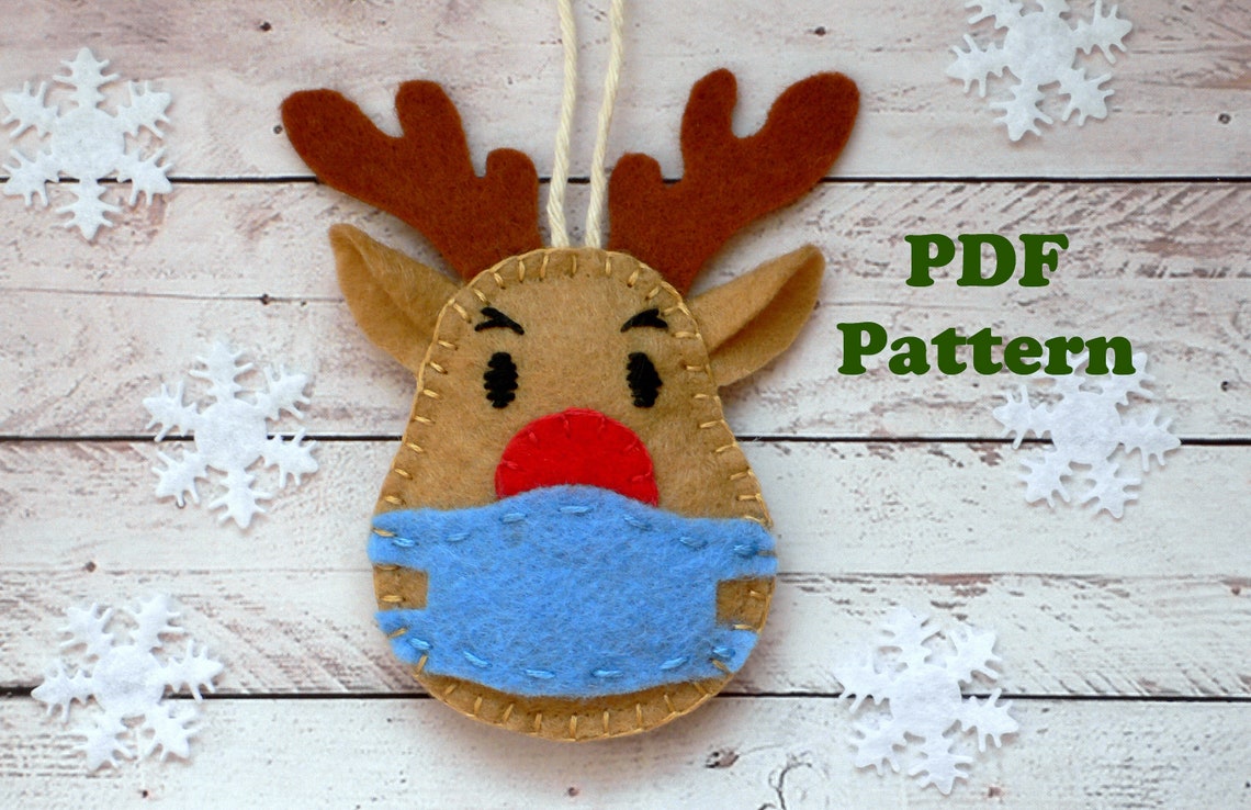Easy DIY Reindeer Ornament Sewing Pattern 2020 Pandemic Felt Etsy