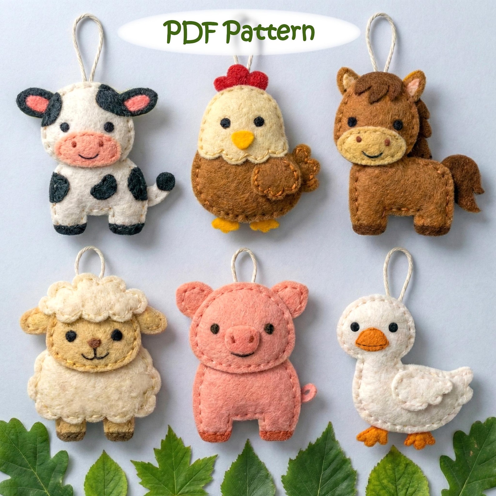Farm Animal Felt Ornaments Pattern, Set of 6 Animals Sewing PDF ...