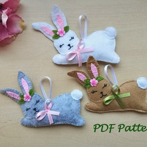 Easter Bunny Ornament PDF Sewing Pattern, Spring Decor Handmade Gift for Easter DIY Crafting Felt Rabbit Easy Sewing Project for Beginners