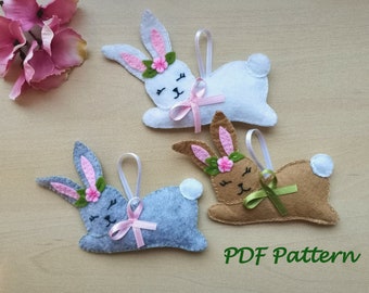 Easter Bunny Ornament PDF Sewing Pattern, Spring Decor Handmade Gift for Easter DIY Crafting Felt Rabbit Easy Sewing Project for Beginners