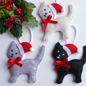 Felt Cat Sewing Pattern & Tutorial, Christmas Tree Ornament PDF Pattern Handmade Felt Kitties, Christmas Home Decor DIY Christmas Gift Tags