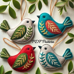 Motif d'ornement d'oiseau en feutre coloré Projet d'artisanat de couture bricolage Ornements d'oiseau en feutre avec motif de broderie facile Cadeau fait main, Décoration printanière