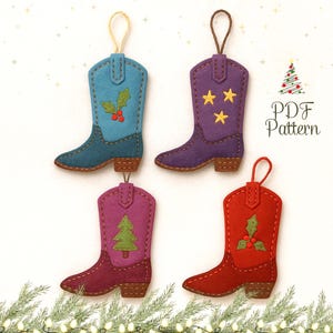 Felt Western Boot Ornament Pattern Christmas Sewing Tutorial, Cowboy Boot Holiday Decoration, Felt Ornament DIY Sewing Craft, Handmade Gift