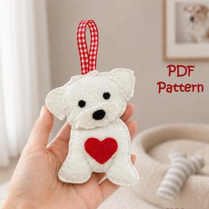 Söt valp DIY-pyssel filtprydnad i PDF-format, symönster för present till hundälskare, handgjord alla hjärtans dag- och mors dag-present, DIY-pyssel för barn