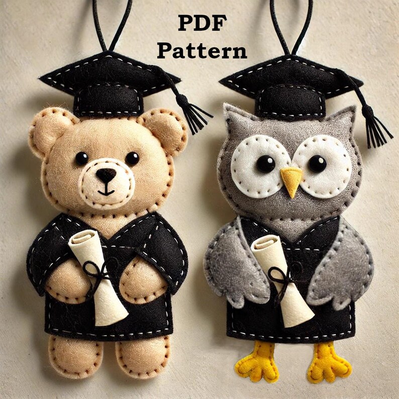Graduation Gift Set of 2 Felt Ornament Sewing Pattern and Tutorial ...