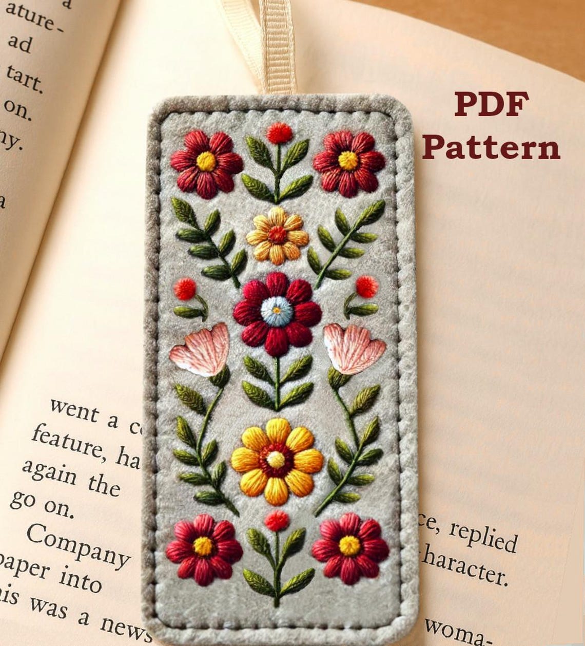 Felt Floral Bookmark Sewing Pattern and Tutorial With Embroidery ...