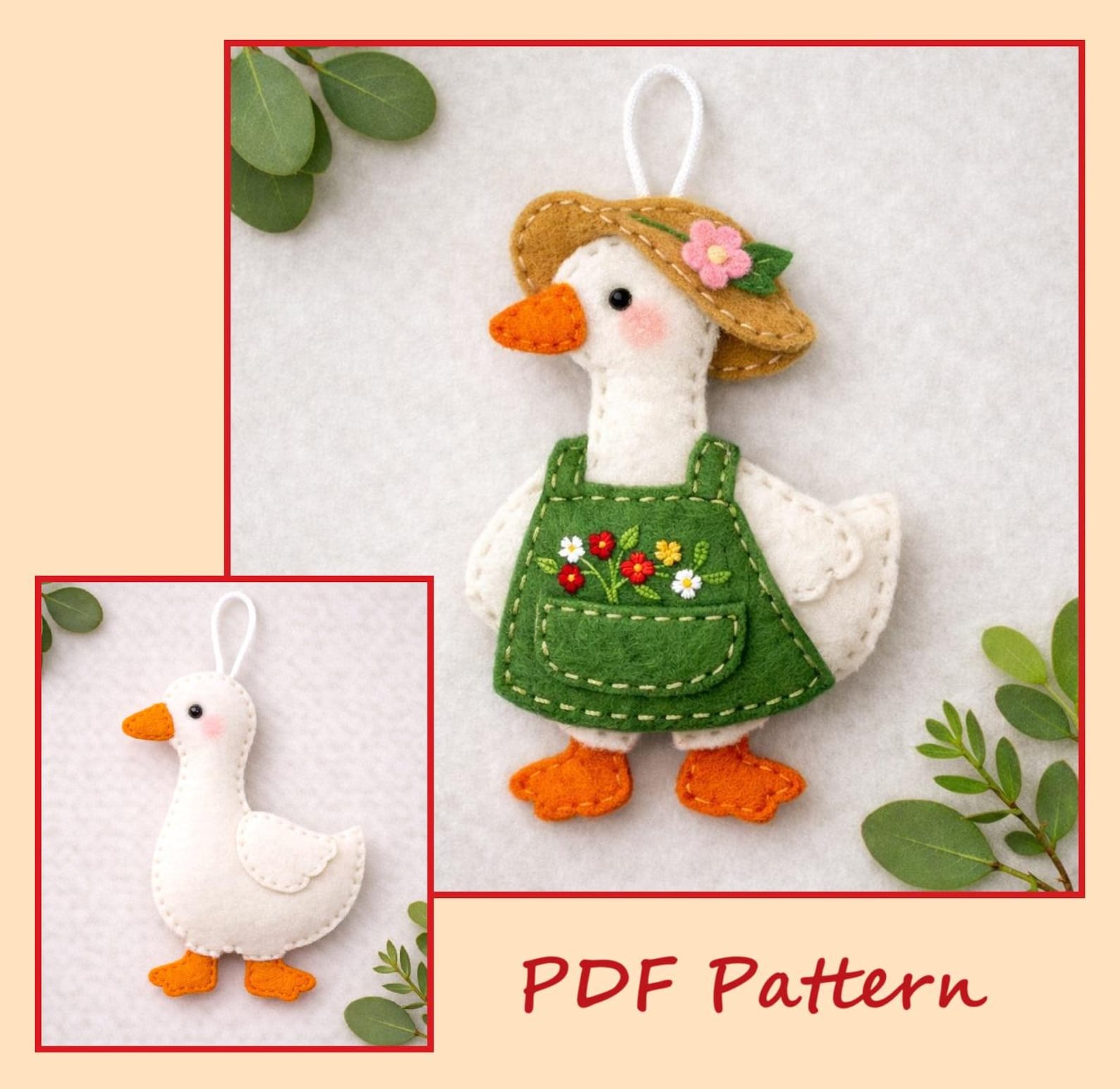 Emperor Goose Pattern Felt Goose Ornament Pattern and Tutorial Set of 2 Goose Sewing Pattern ...