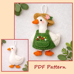Felt Goose Ornament Pattern and Tutorial Set of 2 Goose Sewing Pattern PDF, Simple and Gardener Goose with Floral Embroidery Easter Craft