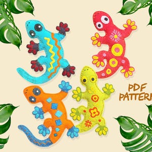 Felt Gecko Ornament Pattern Set of 4, PDF Sewing Tutorial for Colorful ...