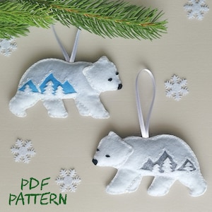 Polar Bear Felt Ornament Sewing Pattern DIY Handmade Gift instant download, Winter decor Christmas Ornament tutorial Sew your own Polar Bear