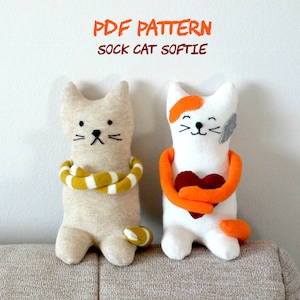 Calzino gattino gatto modello di cucito, fai da te paio di calzini gatto modello PDF peluche PDF, animale di peluche per San Valentino fatto a mano regalo amico coccoloso