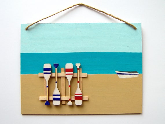 3d Beach Wall Decor Hand Painted Oars Decoration Beach Art Etsy