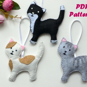 PDF Kitty Cats Felt Ornaments Sewing Pattern DIY Crafting Handmade Cats set of 3 instant download Gift for Cat Lovers - Felt Animal Template