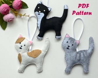 PDF Kitty Cats Felt Ornaments Sewing Pattern DIY Crafting Handmade Cats set of 3 instant download Gift for Cat Lovers - Felt Animal Template