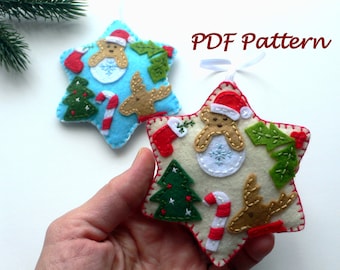 DIY Felt Star Christmas Tree Ornament Sewing Pattern Handmade Christmas Gift instant download PDF Christmas Tag Colorful Home Decor
