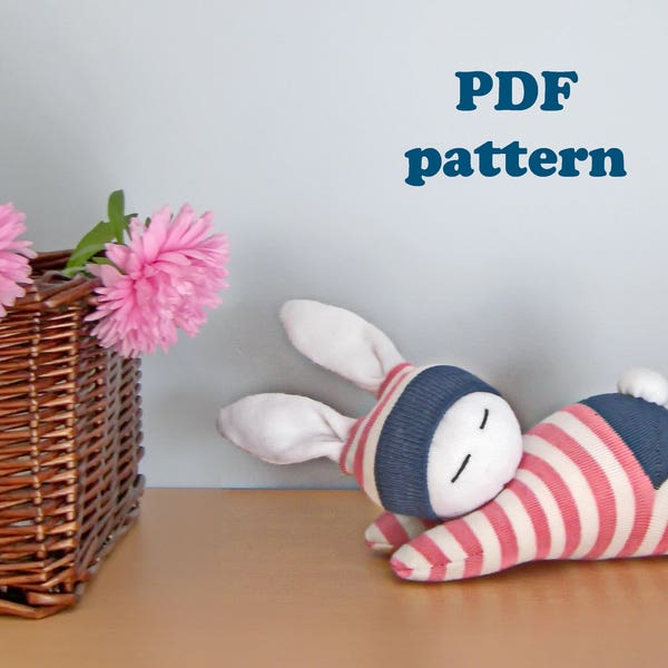 Easter Bunny Sewing Pattern DIY Handmade Sock Bunny PDF pattern and tutorial instant download, Stuffed toy Soft animal Handmade Easter Gift