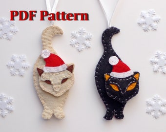 PDF Hand Sewing Felt Cat Ornament Pattern DIY Handmade Felt Cat Pdf Tutorial instant download, Christmas decoration Gift for Kitty Cat Lover