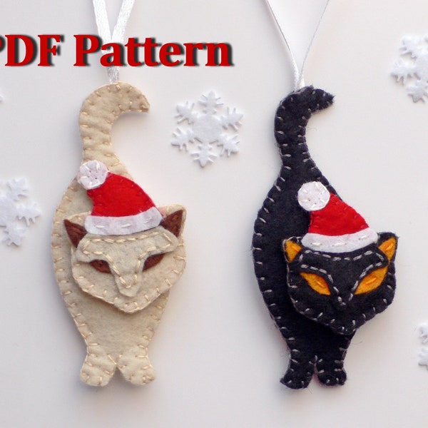 PDF Hand Sewing Felt Cat Ornament Pattern DIY Handmade Felt Cat Pdf Tutorial instant download, Christmas decoration Gift for Kitty Cat Lover