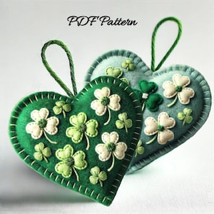 St. Patrick's Day Filzherz Ornament-Schnittmuster, DIY Shamrock-Dekor, einfaches Nähen und Sticken, handgemachtes Wohndekor