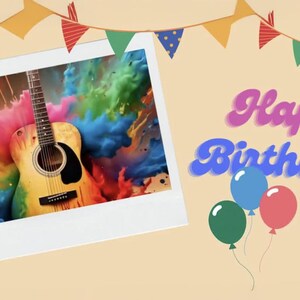 誕生日ビデオ E カード: ペイントで爆撃されたギター