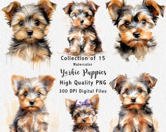Aquarell Yorkshire Terrier Clipart - 15 digitale Grafiken zum sofortigen Download - Yorkie Kunst Download - Kommerzielle Nutzung - PNG Dateien - Datei1