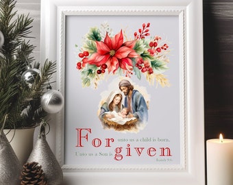 Digital File - Forgiven PNG, Nativity Scene PNG, Jesus Birth, Christian Christmas clipart, download, Sublimation design, Commercial Use