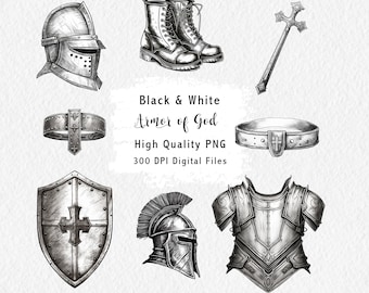 Armor of God Clipart - 23 Digital Graphics for instant download  - Gray scale - Black and White - Commercial Use - PNG files - 300dpi