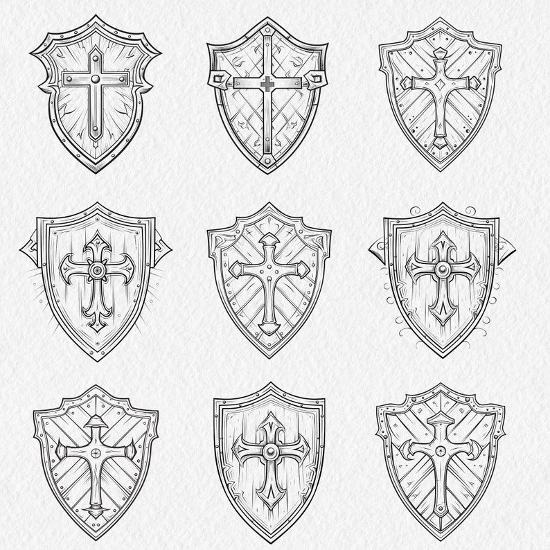 Armor of God Clipart 23 Digital Graphics for instant download Gray scale Black and White Commercial Use PNG files 300dpi image 5
