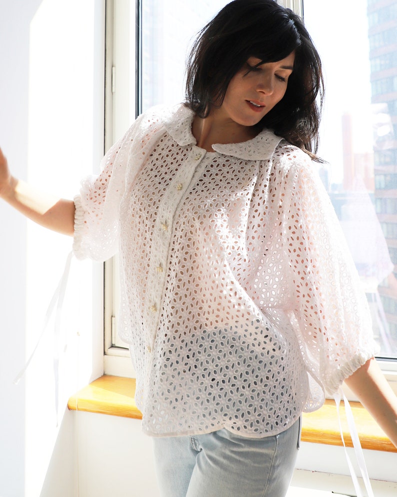 white cotton eyelet button shirt main image 1