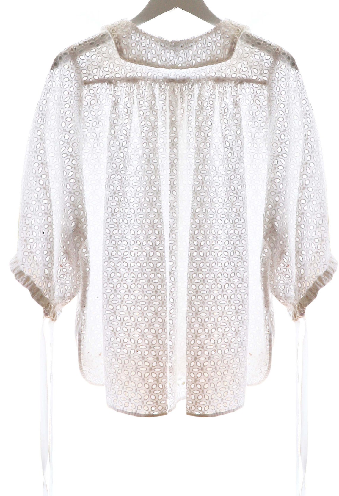 Handmade, Cotton Top Cotton Shirt Eyelet White Blouse, Button Front ...