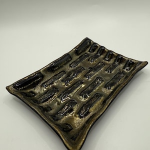 Gold bricks; Modern Fused Art Glass soap dish clear and gold Iridized center; Industrial Chic Soap Dish,