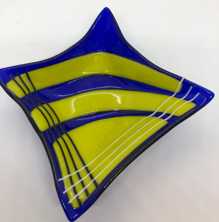 Fused Art Glass square bowl or candy dish made with Canary Etsy