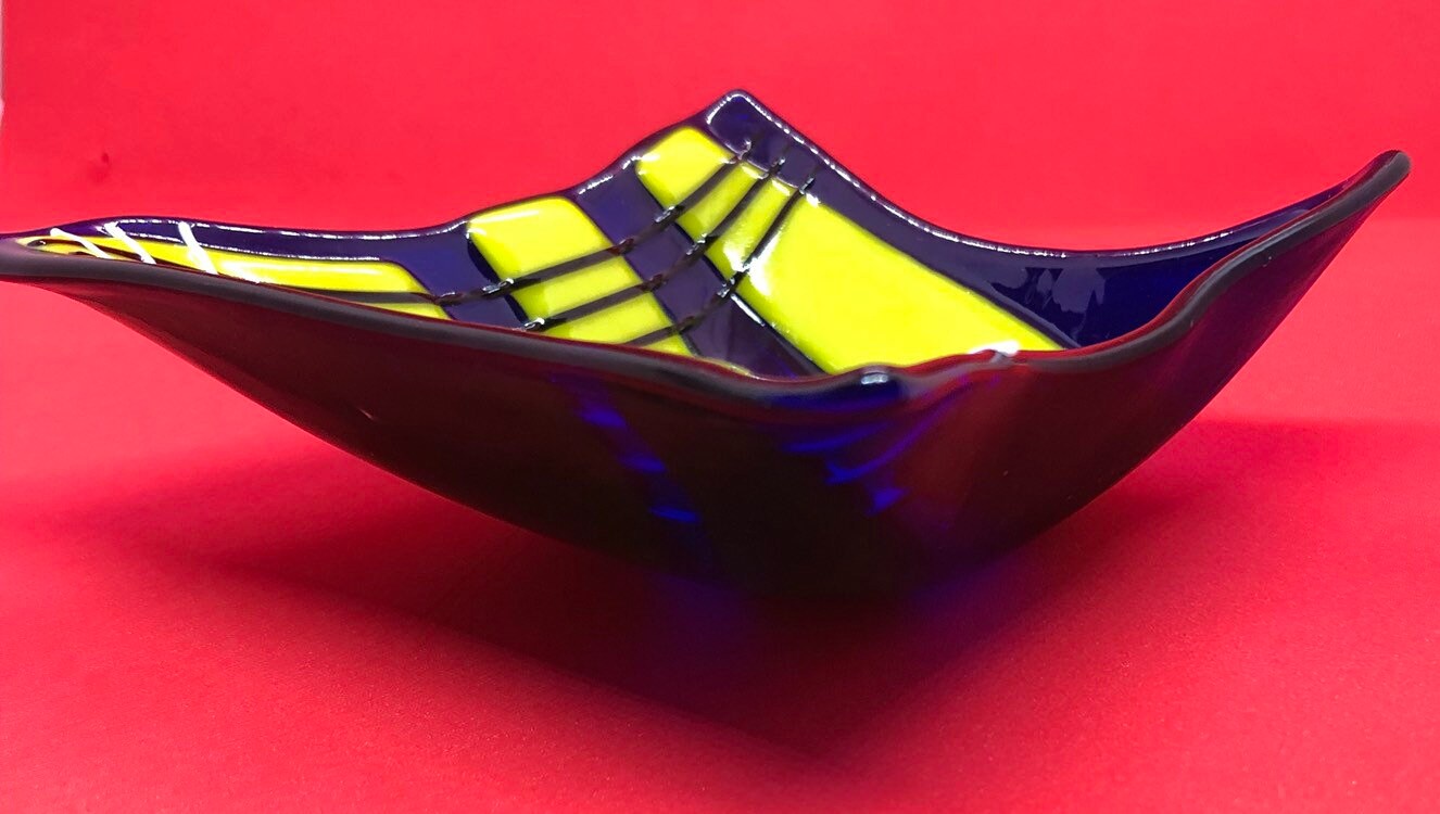 Fused Art Glass square bowl or candy dish made with Canary Etsy
