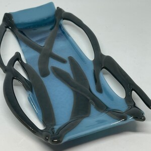 Stingray Art Glass Plate | Modern Fused Blue and Gray Dish | Unique Spoon Rest for Home Decor & Dining