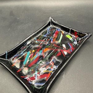ColorFull 4; Art Glass Soap Dish - Colorful Modern Fused Glass Rectangular Soap Dish in Blue, Yellow, Red, Green & Orange