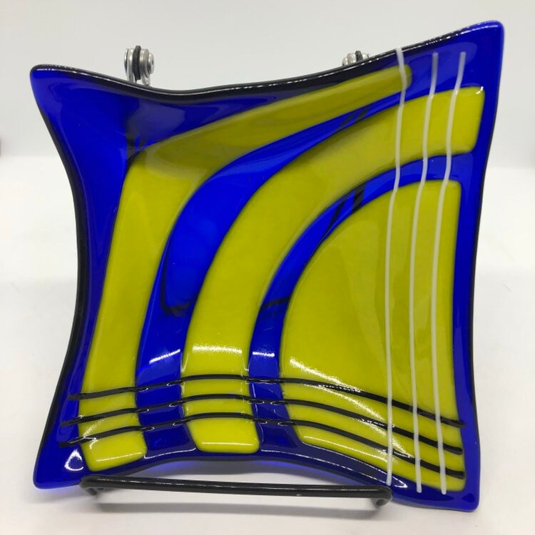 Fused Art Glass square bowl or candy dish made with Canary Etsy